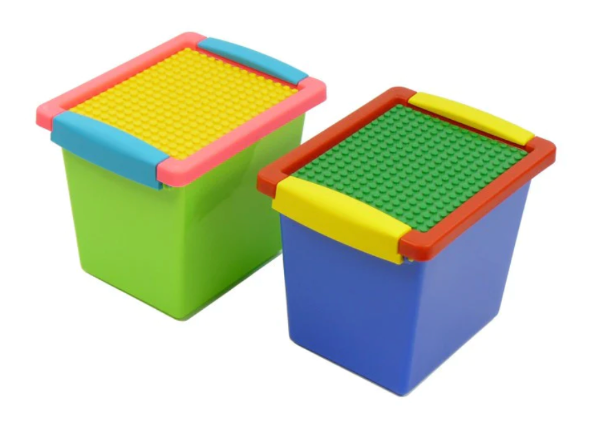 SMALL (2 Qt.) building block storage case - before personalization, blue and lime green