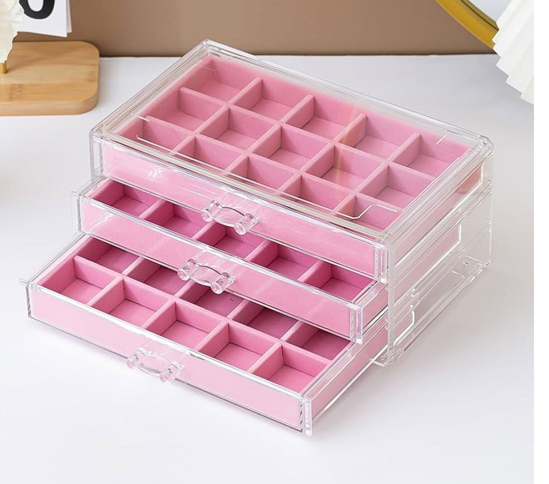 pink pre customized acrylic jewelry box with drawers opened