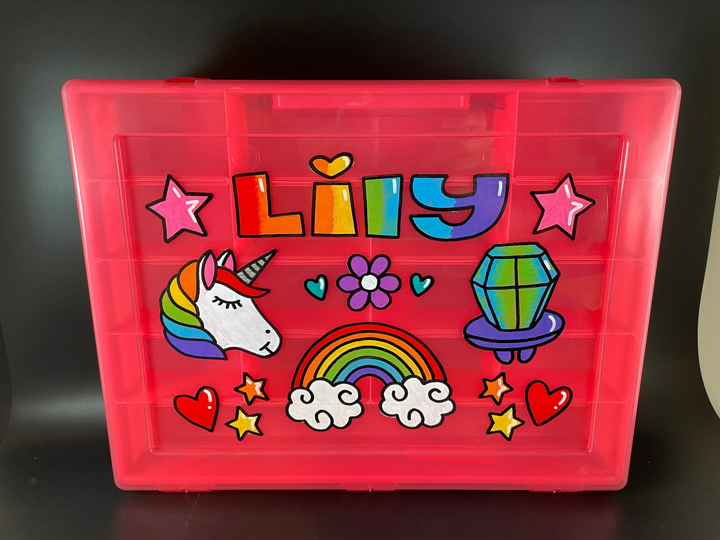 custom, sectioned organizer case - pink color, front view