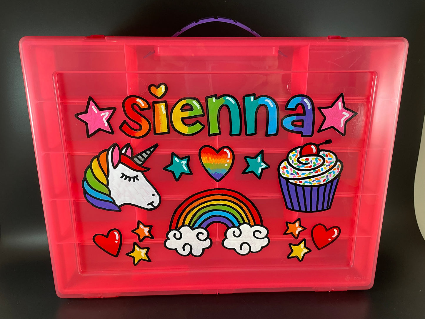 custom, sectioned organizer case - pink color, front view