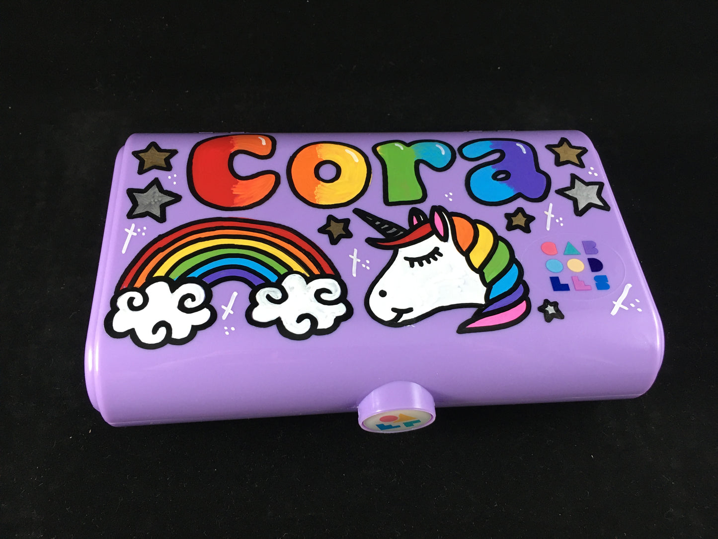Custom, hand-painted, personalized Caboodles "Take it" touch up tote - small storage container, lavender
