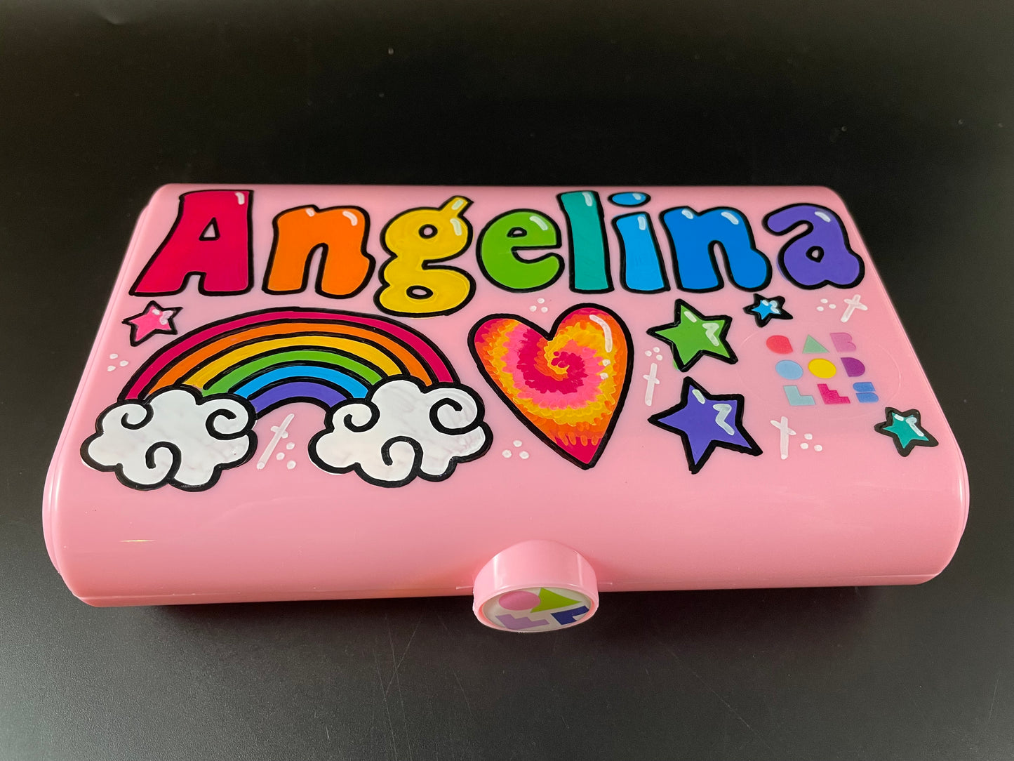 Custom, hand-painted, personalized Caboodles "Take it" touch up tote - small storage container, light pink