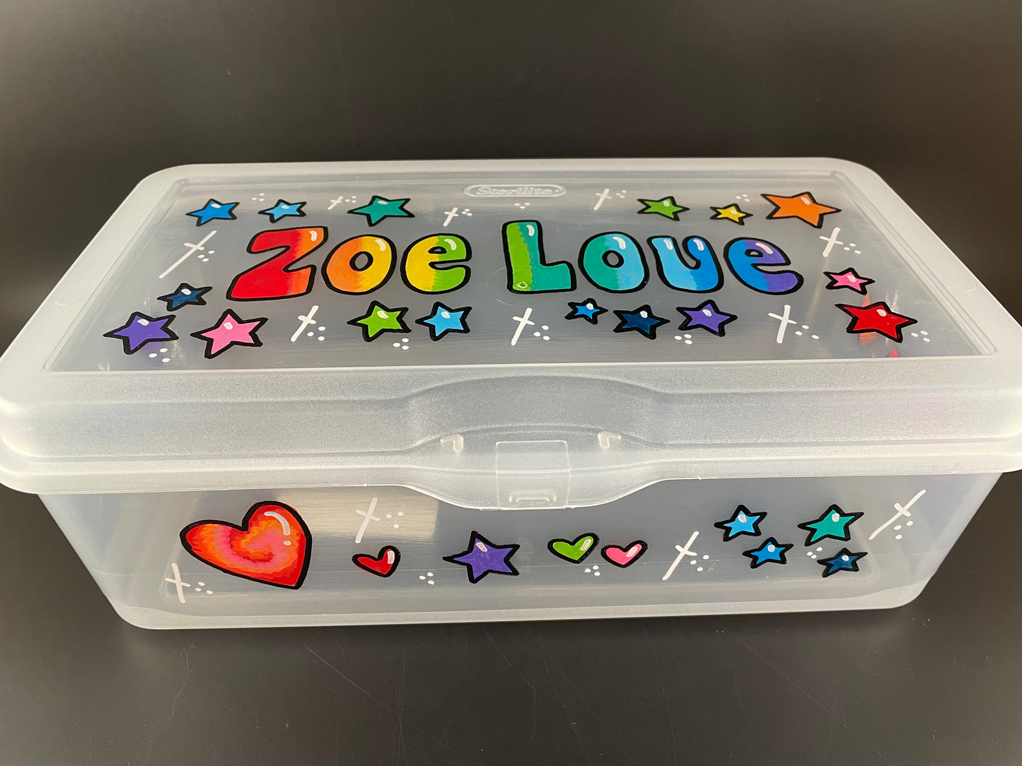 Hand-painted personalized small storage box - clear, star theme