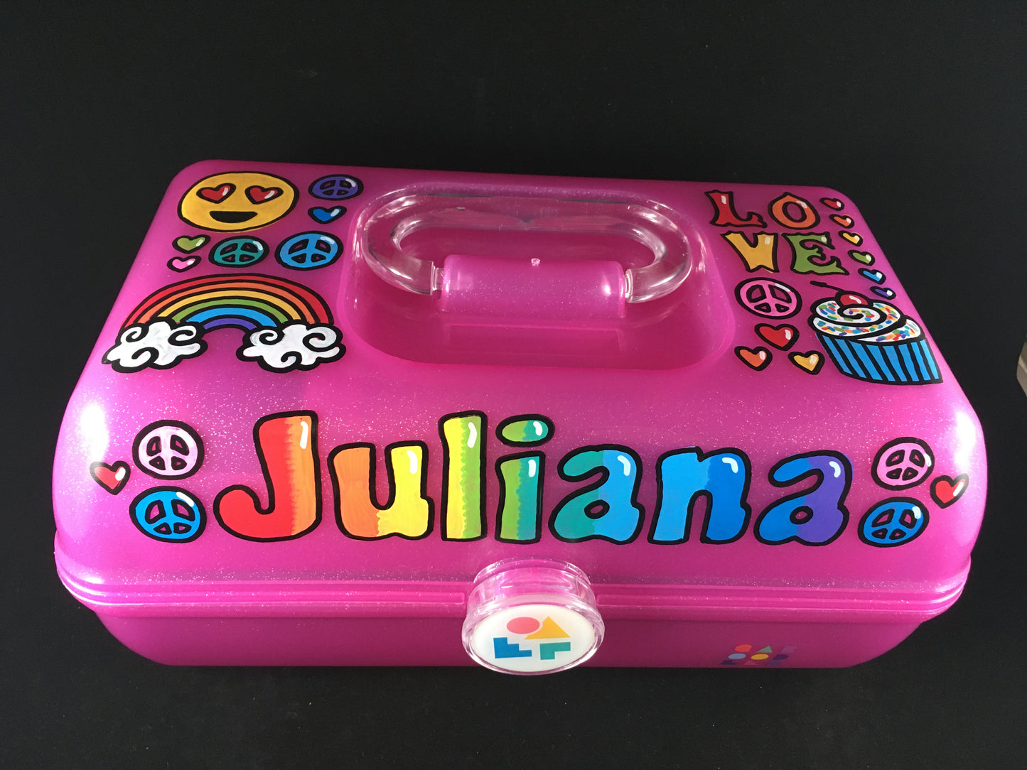"Juliana" hand-painted personalized caboodle pink sparkle