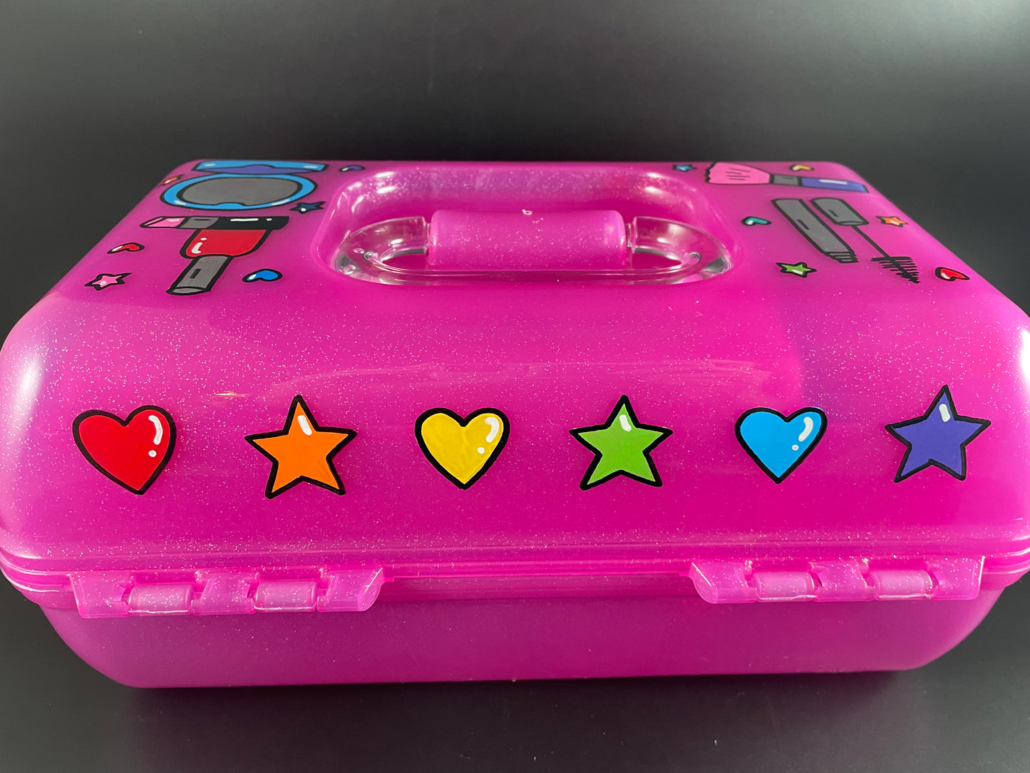 Makeup Theme Personalized Hand painted Caboodle pink sparkle - back view