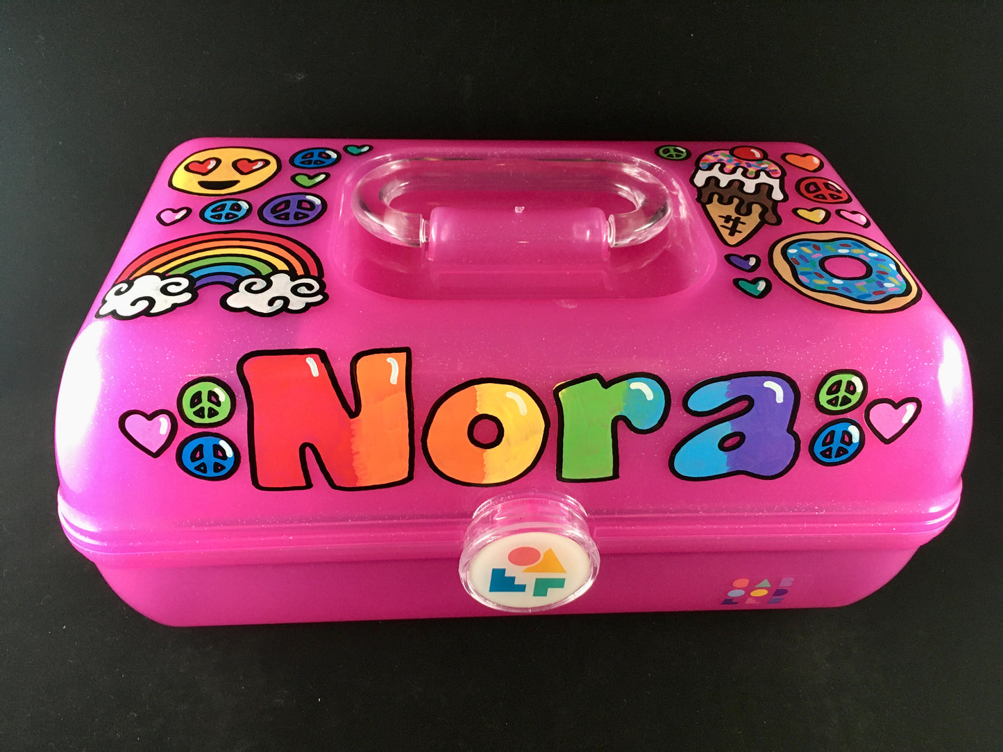 "Nora" Hand-painted personalized caboodle pink sparkle - front view