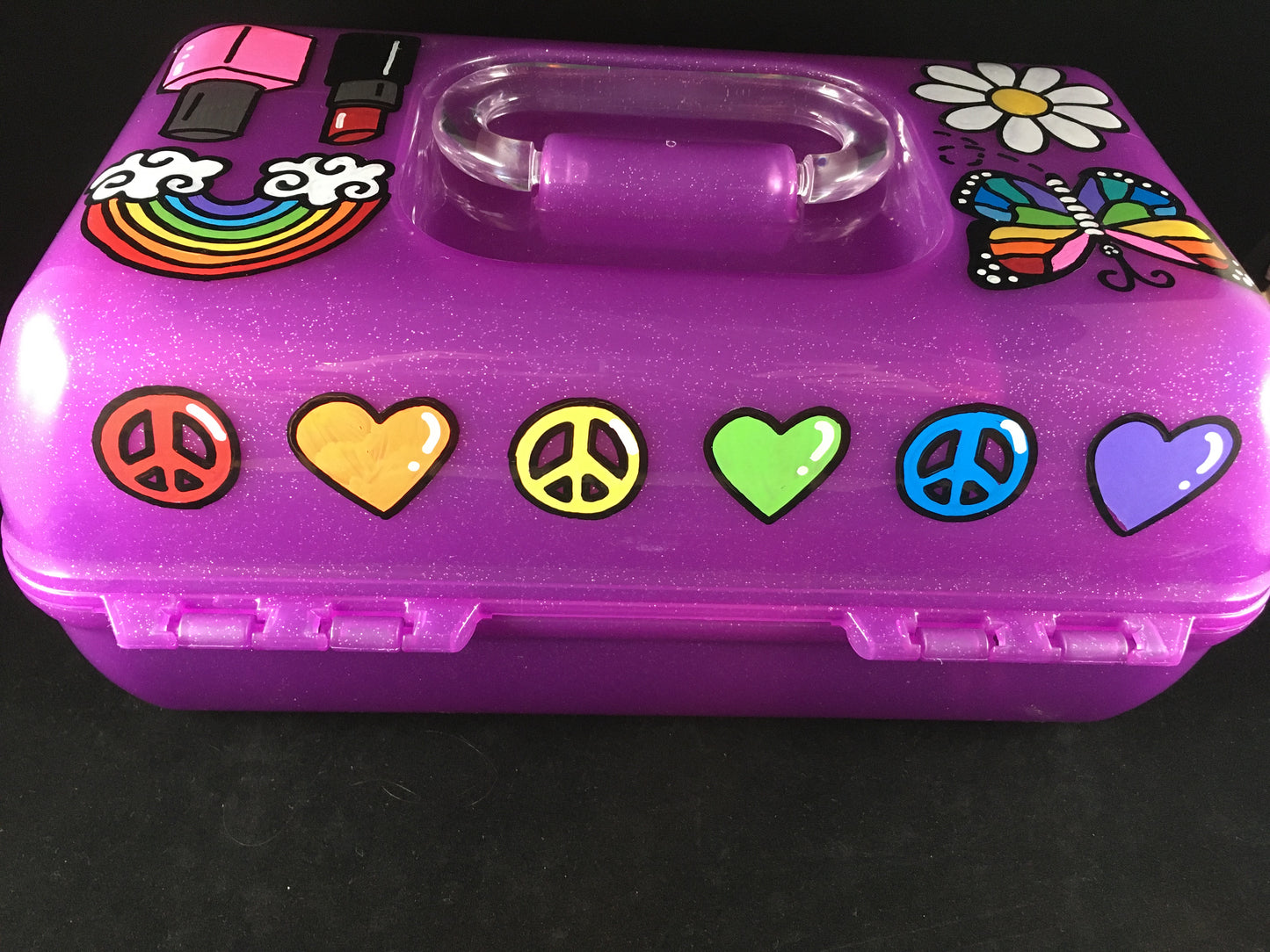 Olivia hand painted personalized caboodle purple sparkle - back view
