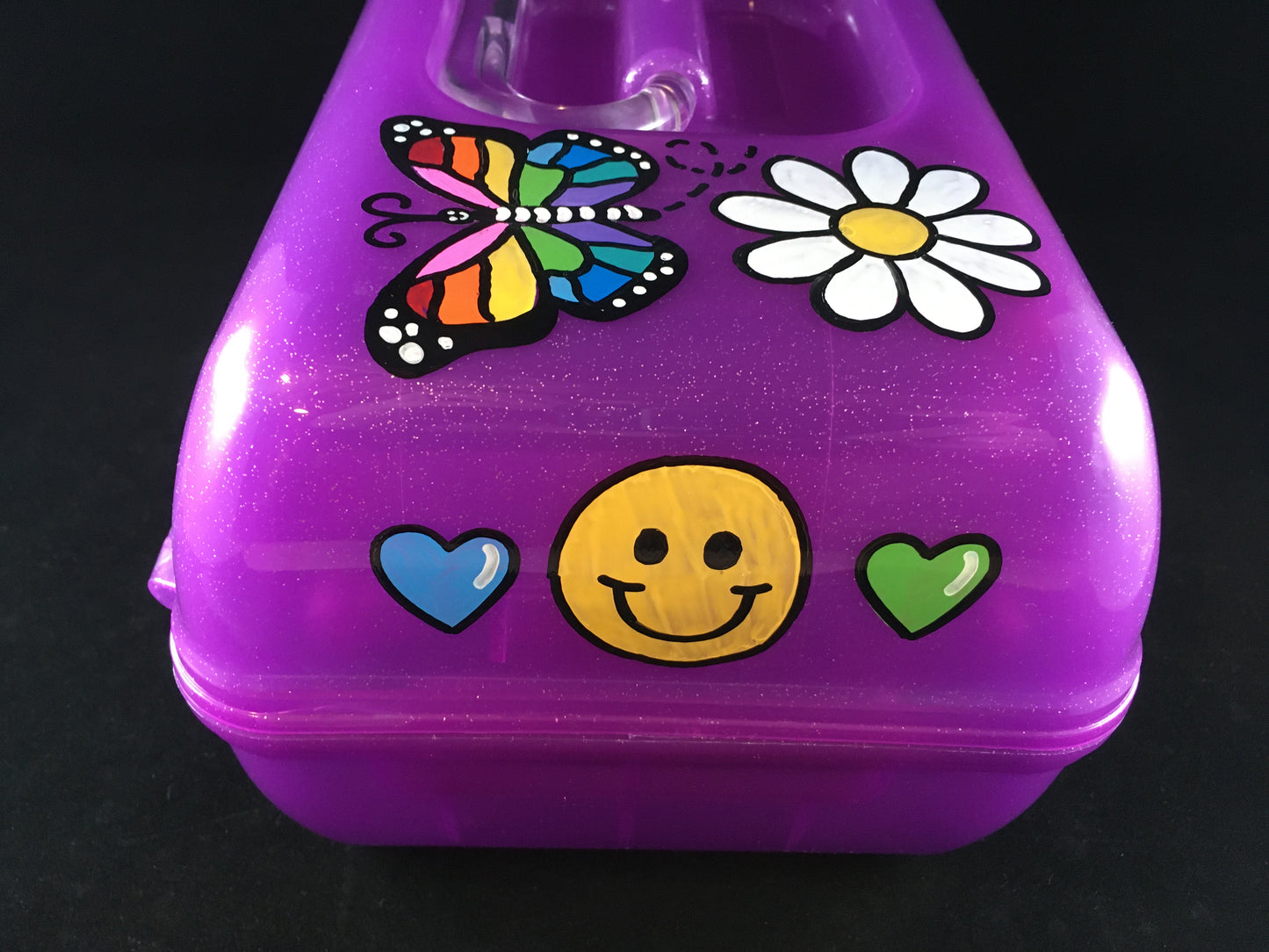 Olivia hand painted personalized caboodle purple sparkle - side view
