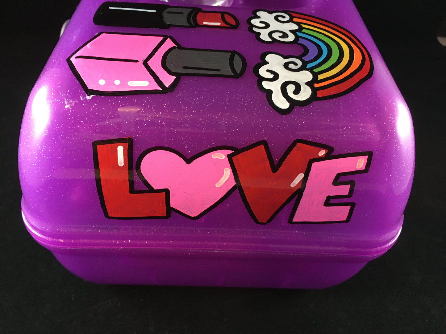 Olivia hand painted personalized caboodle purple sparkle - side view
