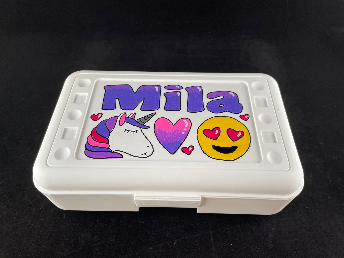 Personalized Hand Painted Custom Pencil Case - white, unicorn