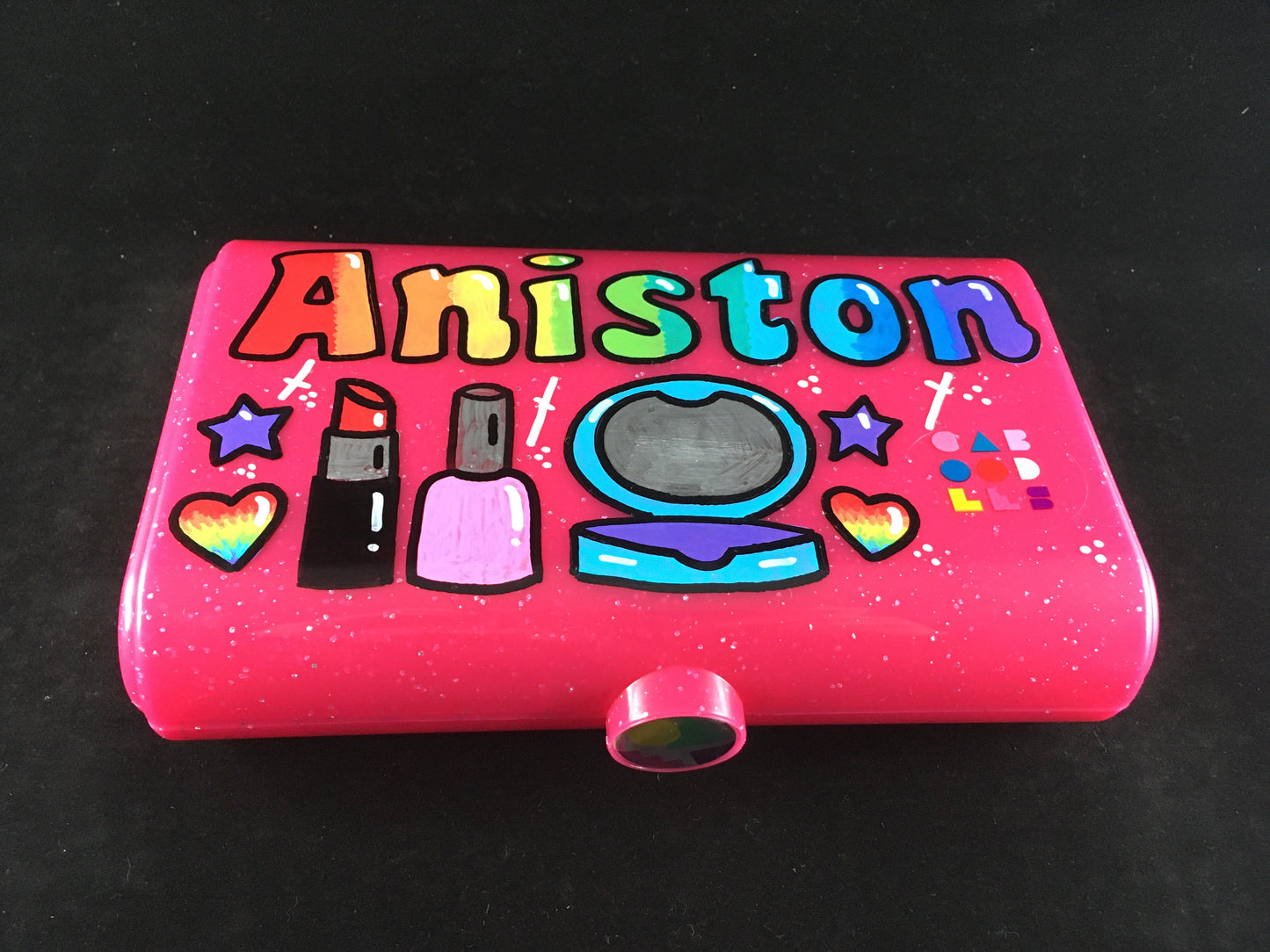 Custom, hand-painted, personalized Caboodles "Take it" touch up tote - small storage container, hot pink, makeup storage