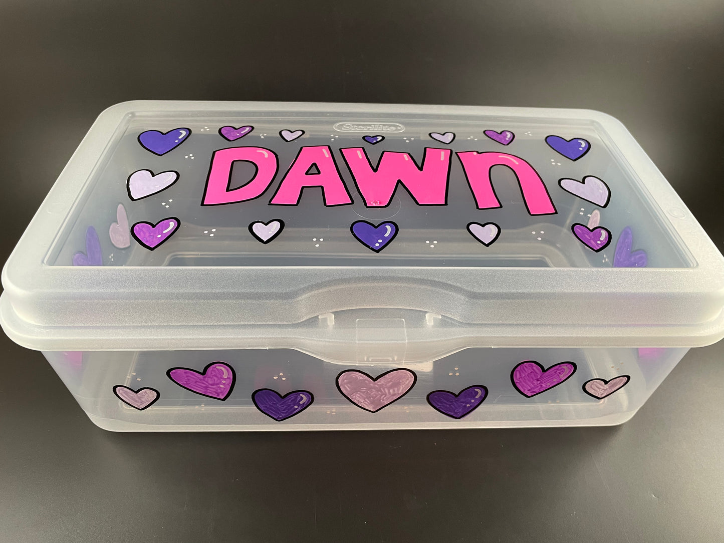 Hand-painted personalized small storage box - clear, heart theme