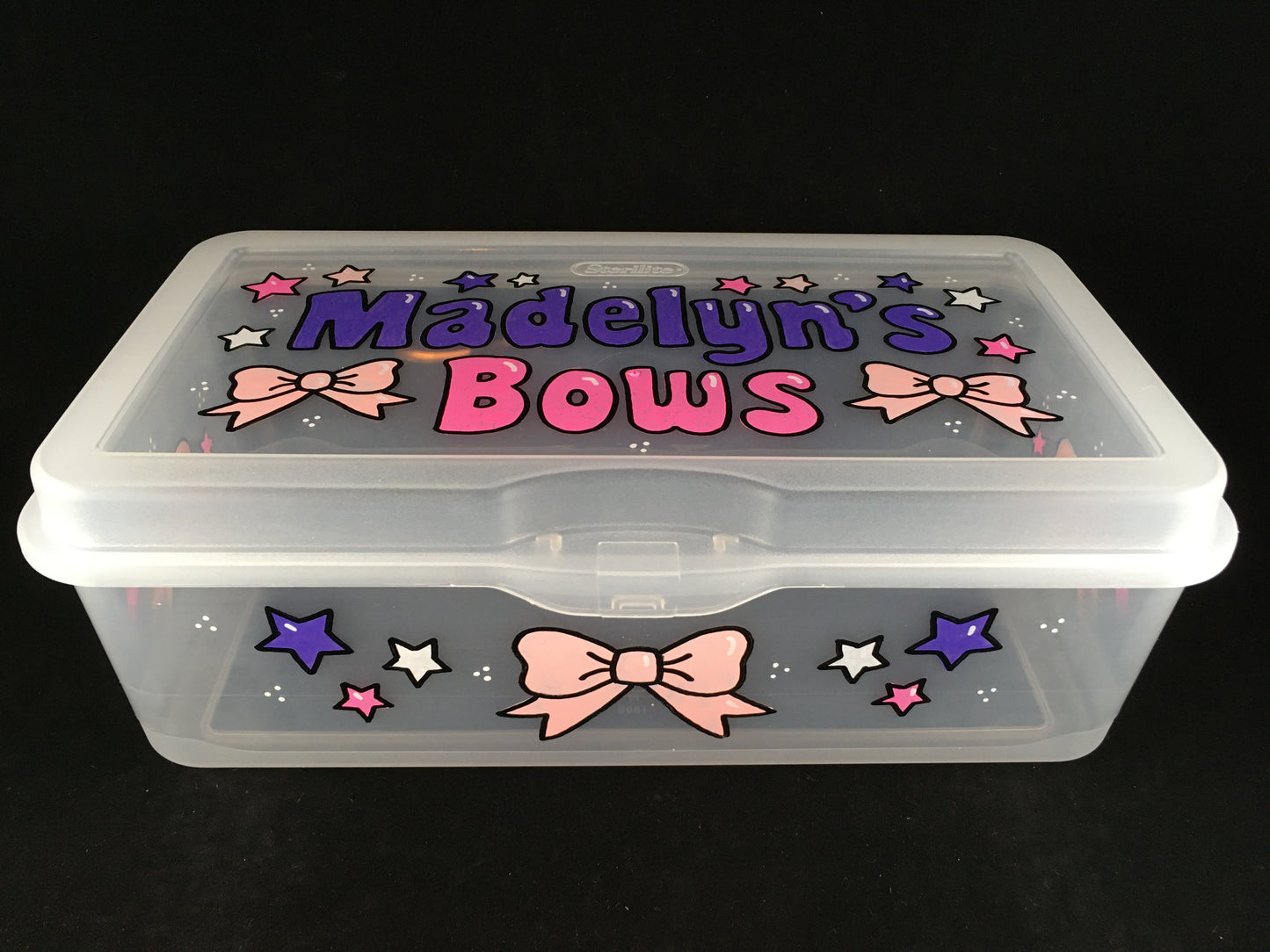 Hand-painted personalized small storage box - clear, bow theme