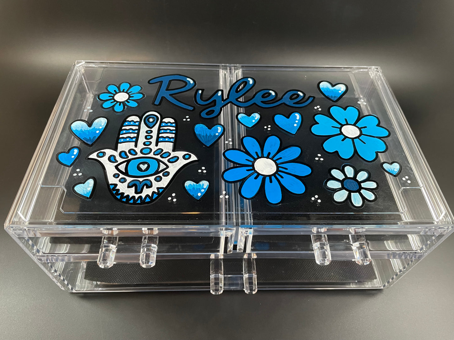 Custom, personalized 3 drawer acrylic jewelry or accessory box