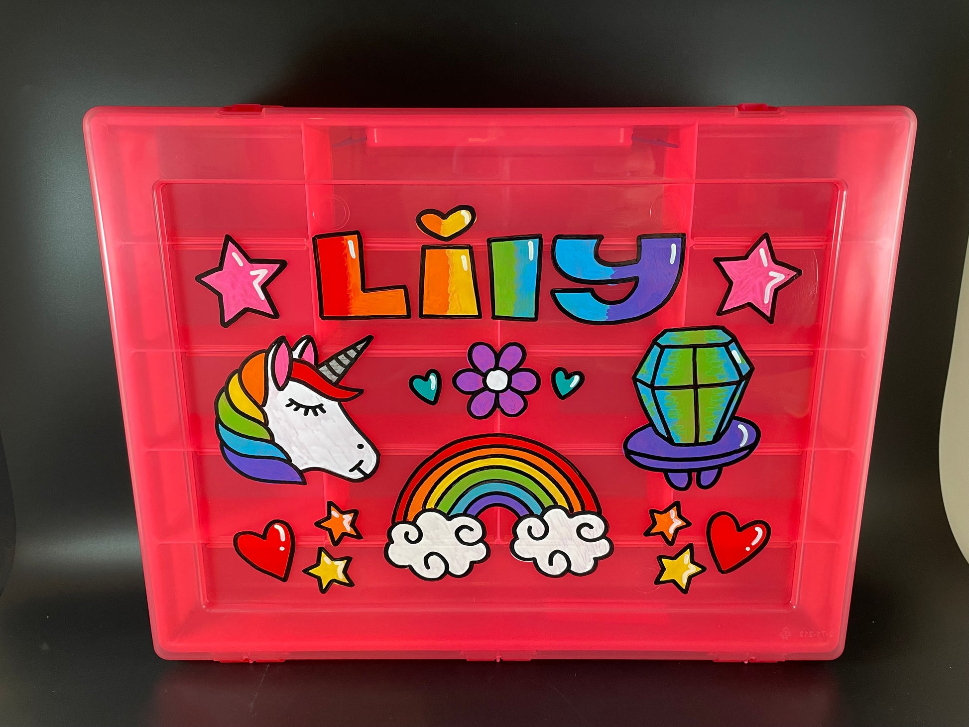 custom, sectioned organizer case - pink color, front view