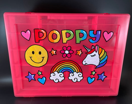 custom, sectioned organizer case - pink color, front view