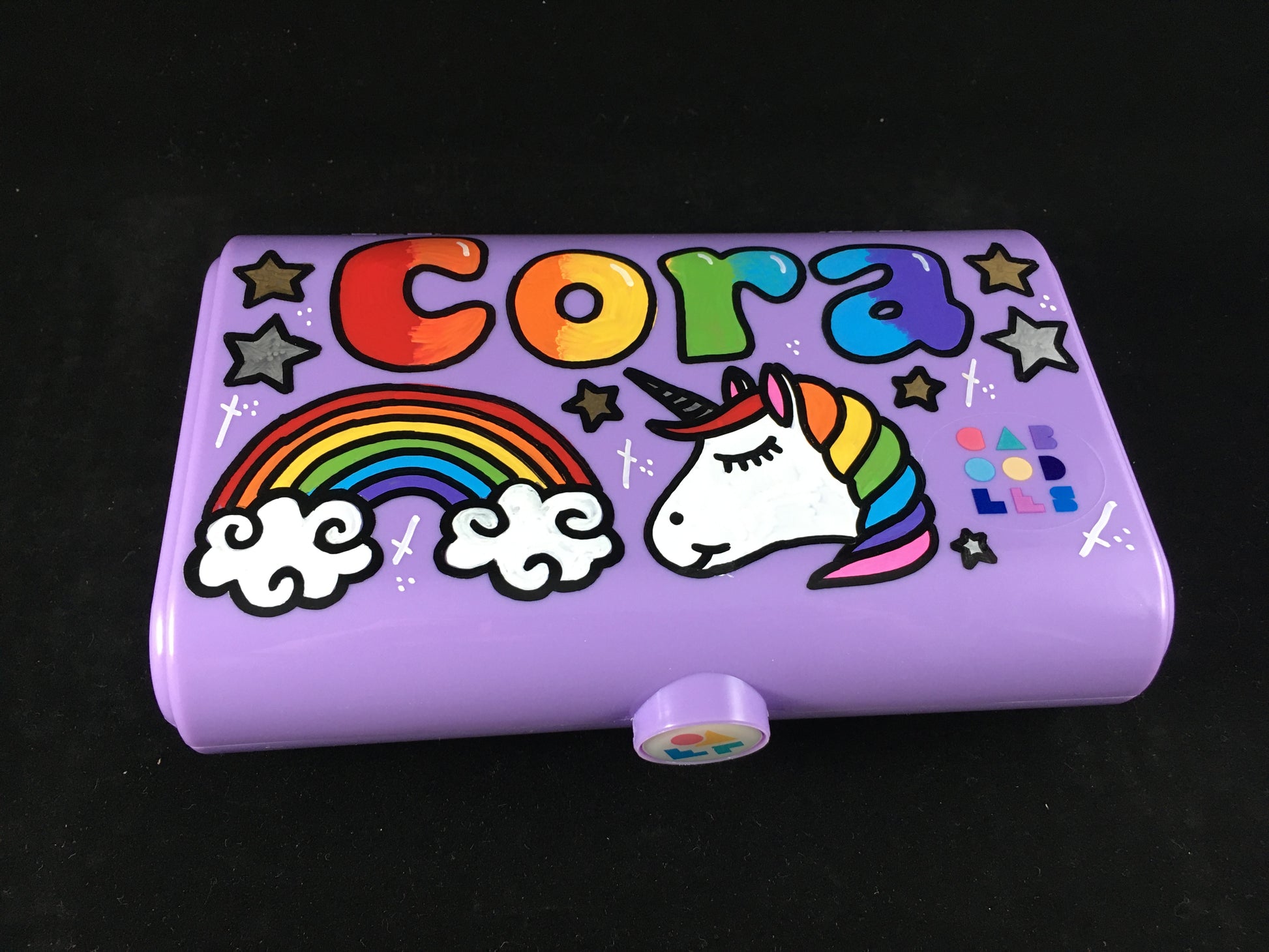 Custom, hand-painted, personalized Caboodles "Take it" touch up tote - small storage container, lavender