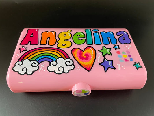 Custom, hand-painted, personalized Caboodles "Take it" touch up tote - small storage container, light pink