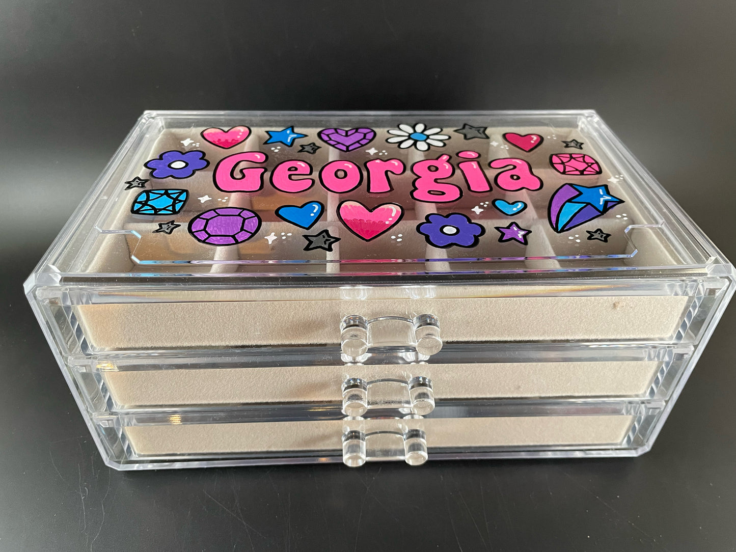 beige personalized acrylic jewelry box