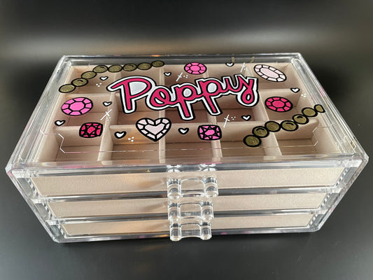 beige personalized acrylic jewelry box  - top view
