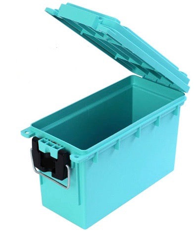 Small carry case with handle - pre personalized - light blue - lid open
