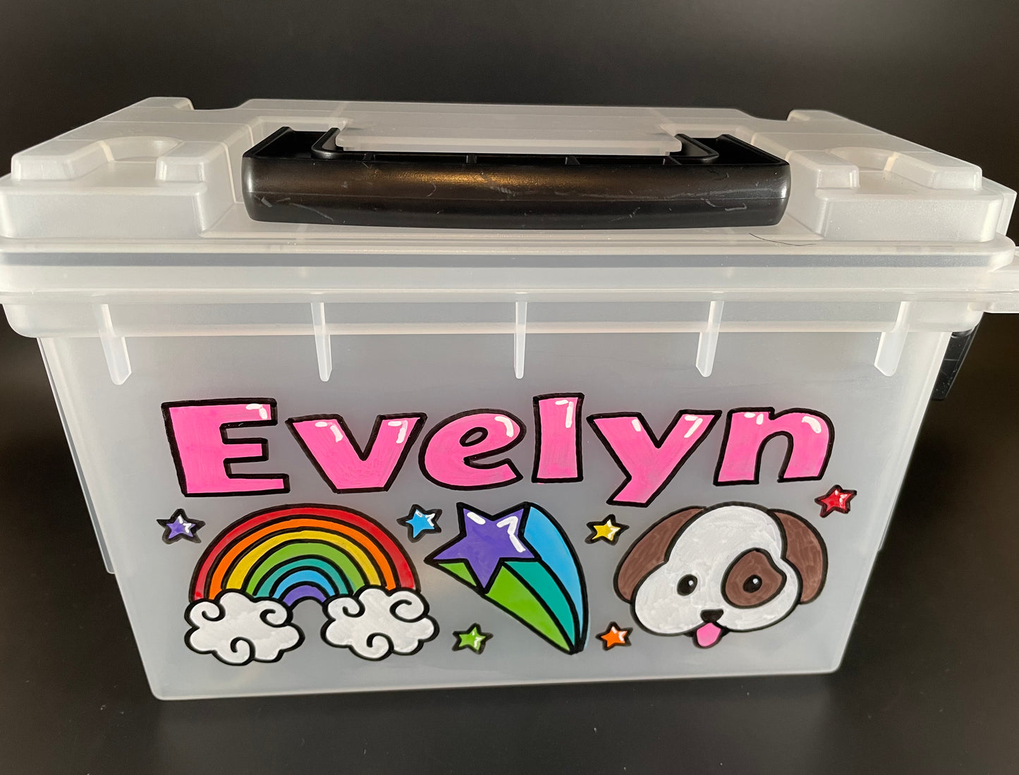Small, hand-painted custom personalized carry case with handle - clear, front view, customized design