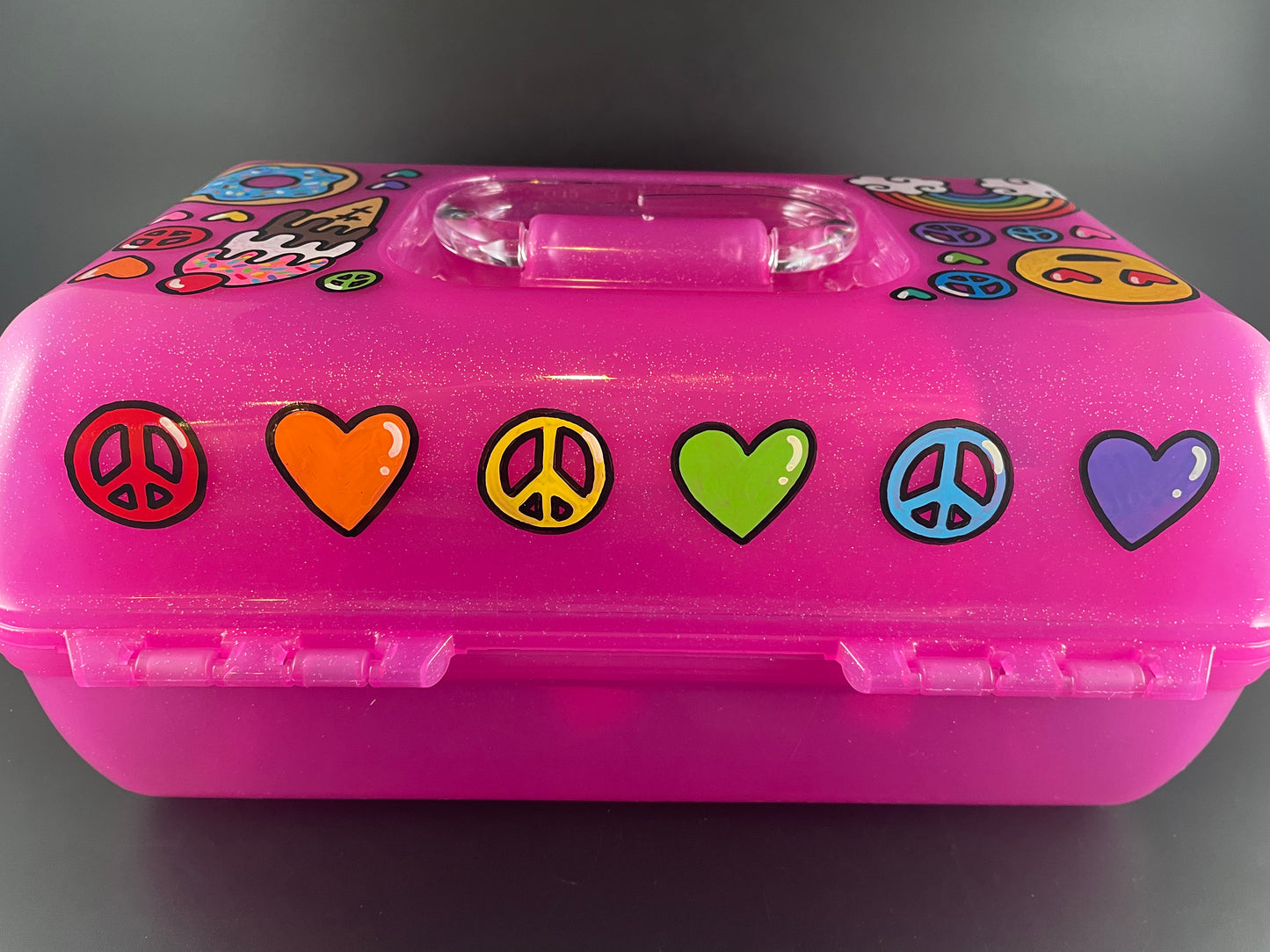 Nora Hand painted personalized caboodle pink sparkle back view