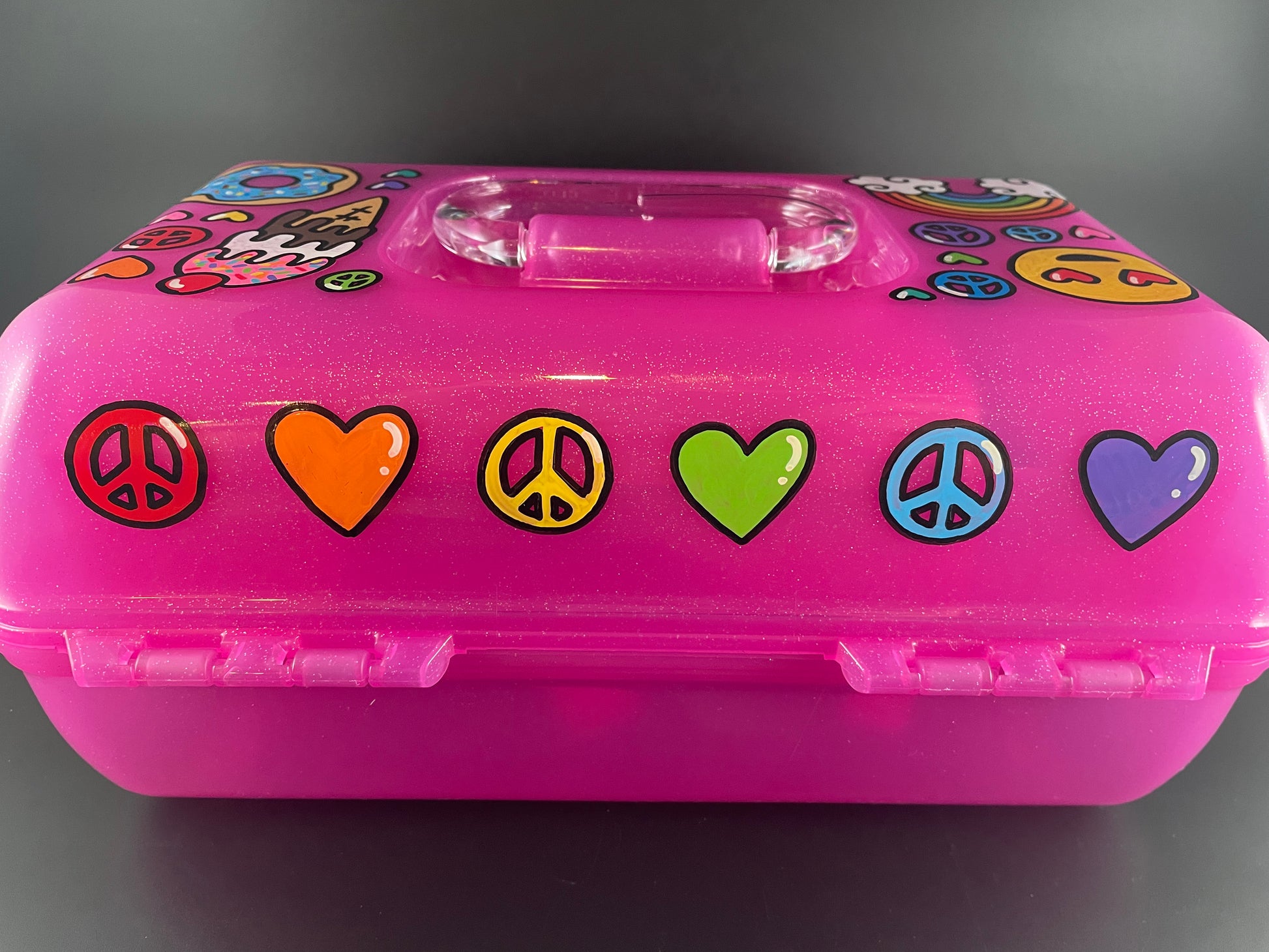 Nora Hand painted personalized caboodle pink sparkle back view