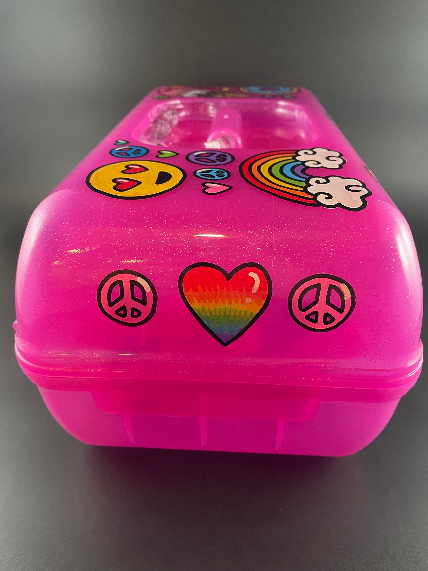 Nora Hand painted personalized caboodle pink sparkle - side two view