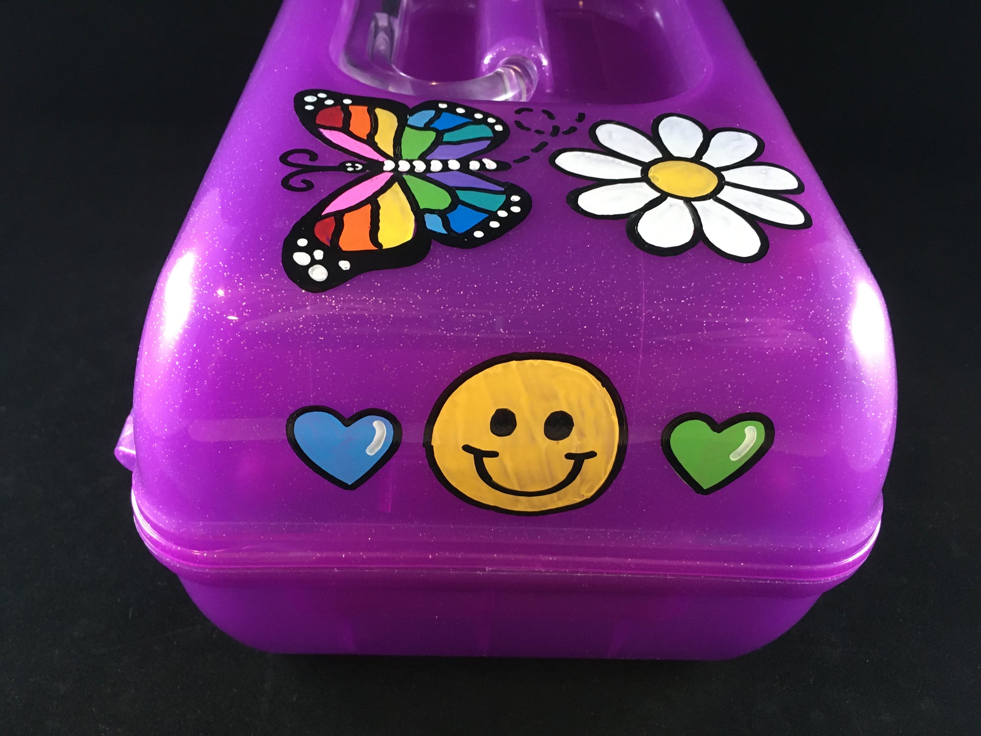Olivia hand painted personalized caboodle purple sparkle - side view