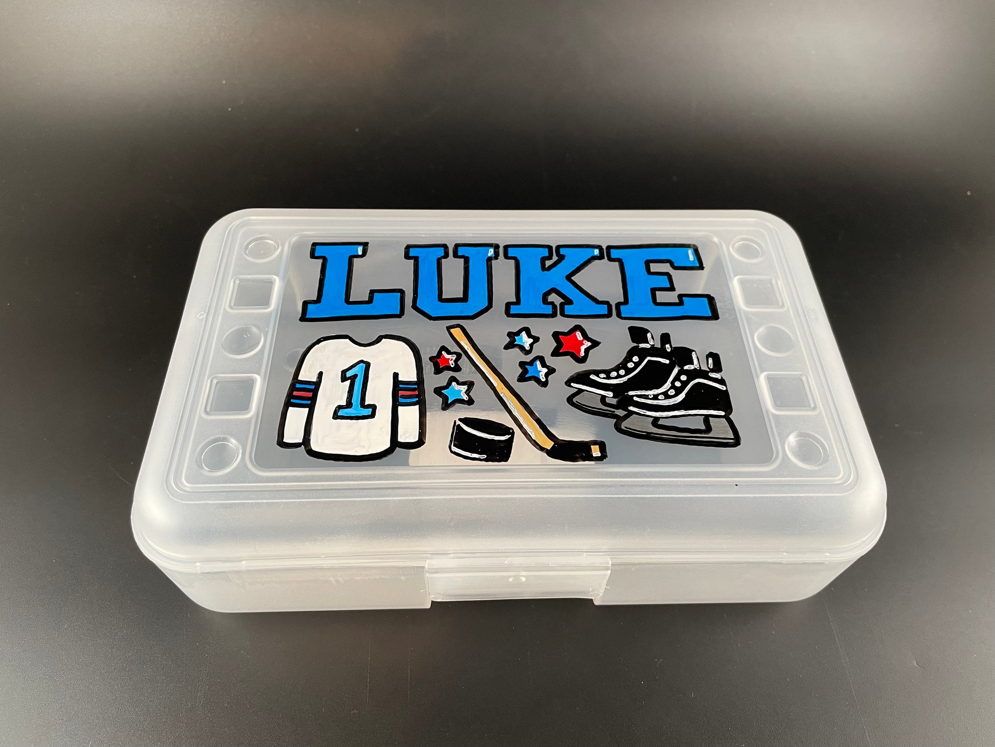 Personalized Hand Painted Custom Pencil Case - clear, hockey