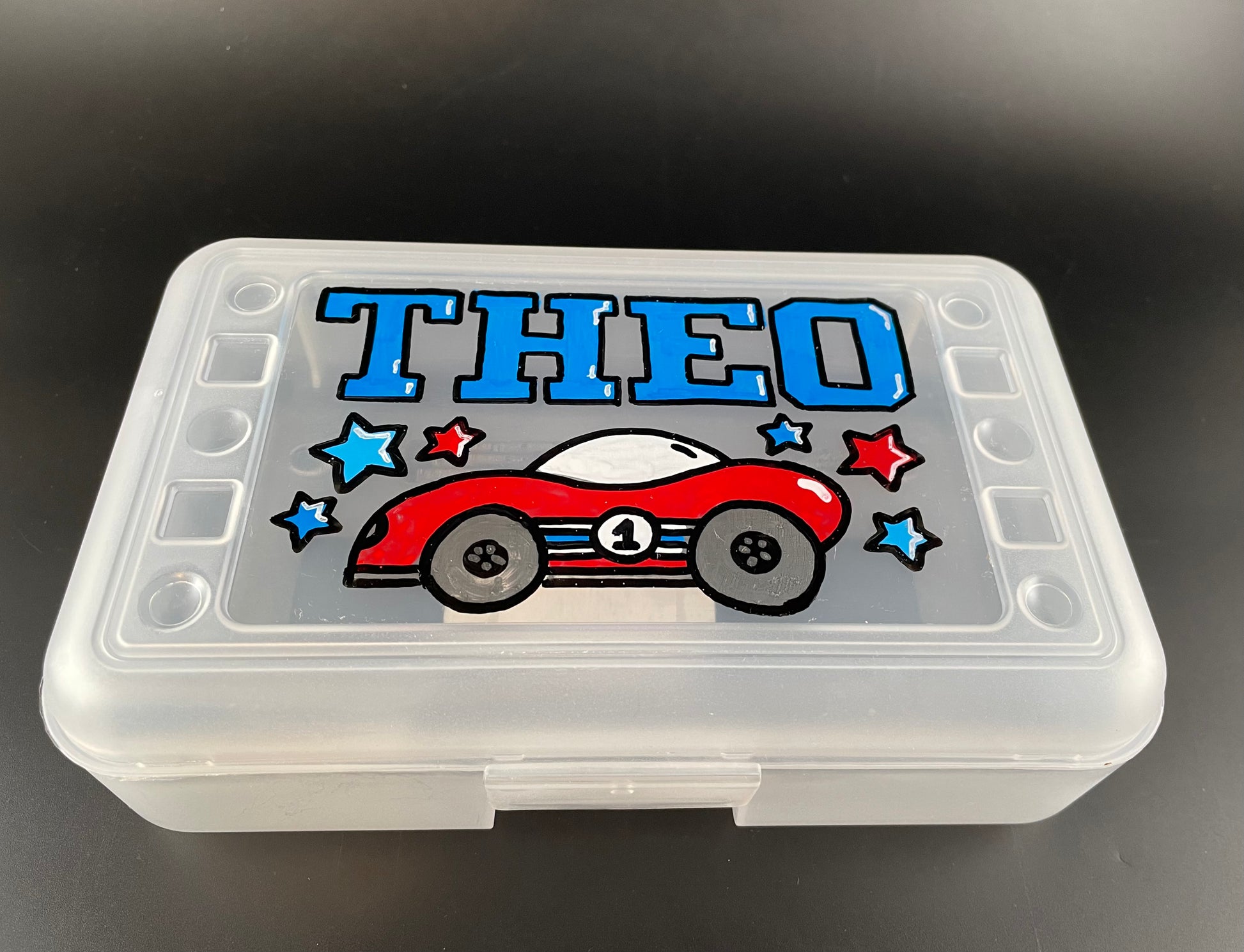 Personalized Hand Painted Custom Pencil Case - clear, race car