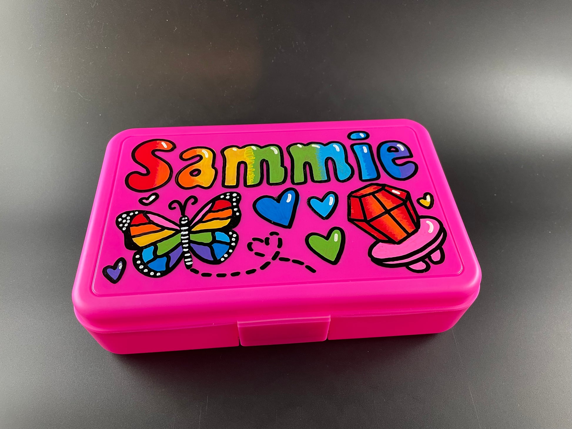 Personalized Hand Painted Custom Pencil Case - pink, butterfly