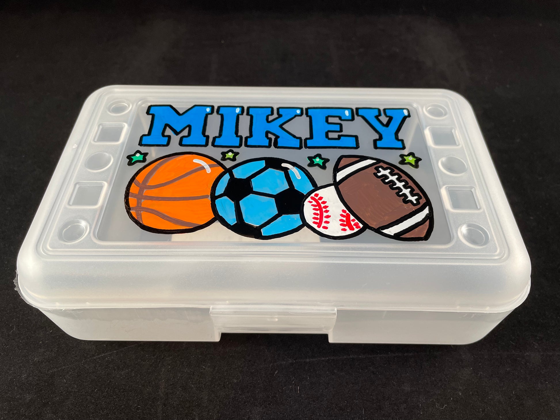 Personalized Hand Painted Custom Pencil Case - clear, sports