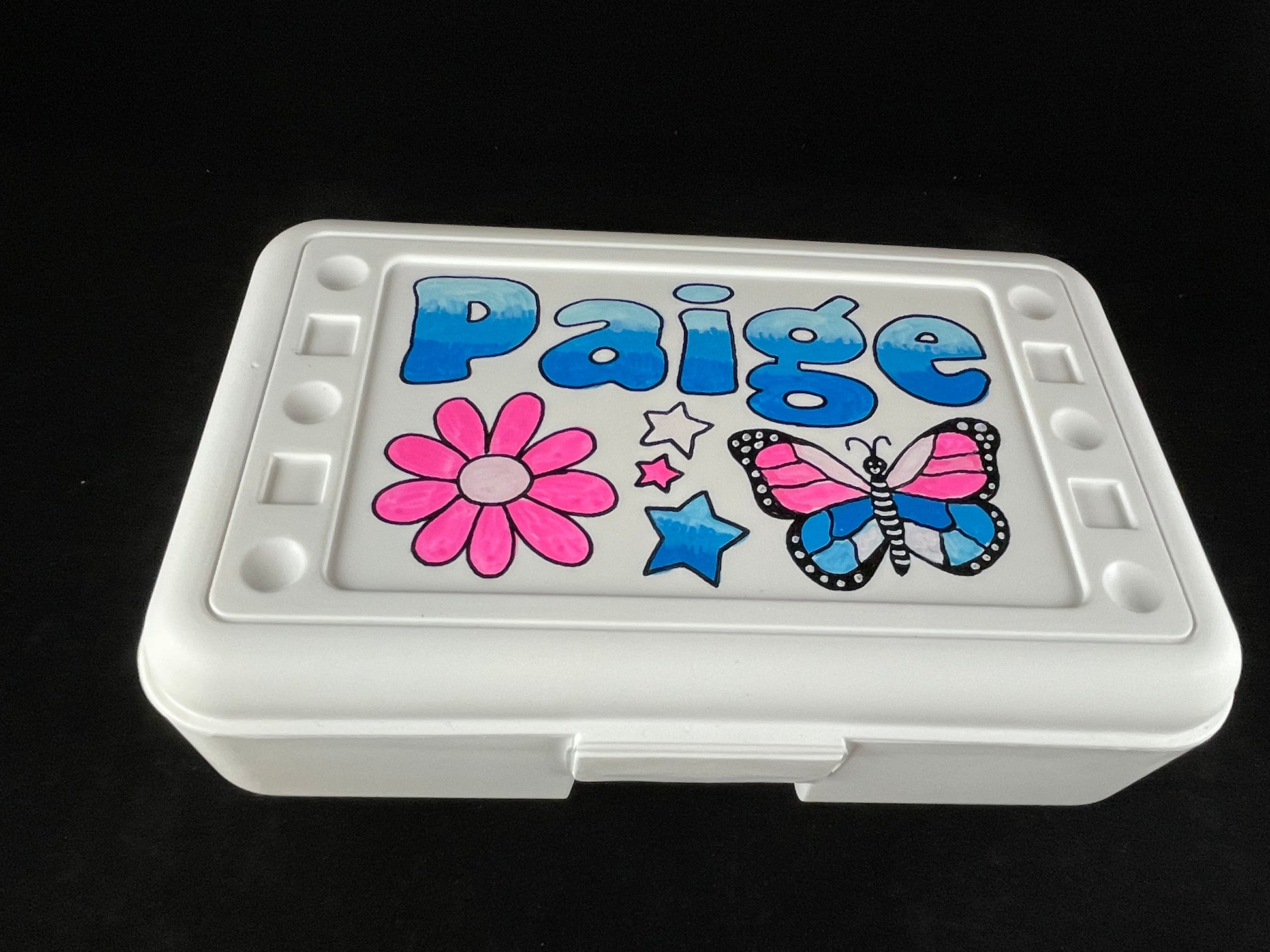 Personalized Hand Painted Custom Pencil Case - white, butterfly