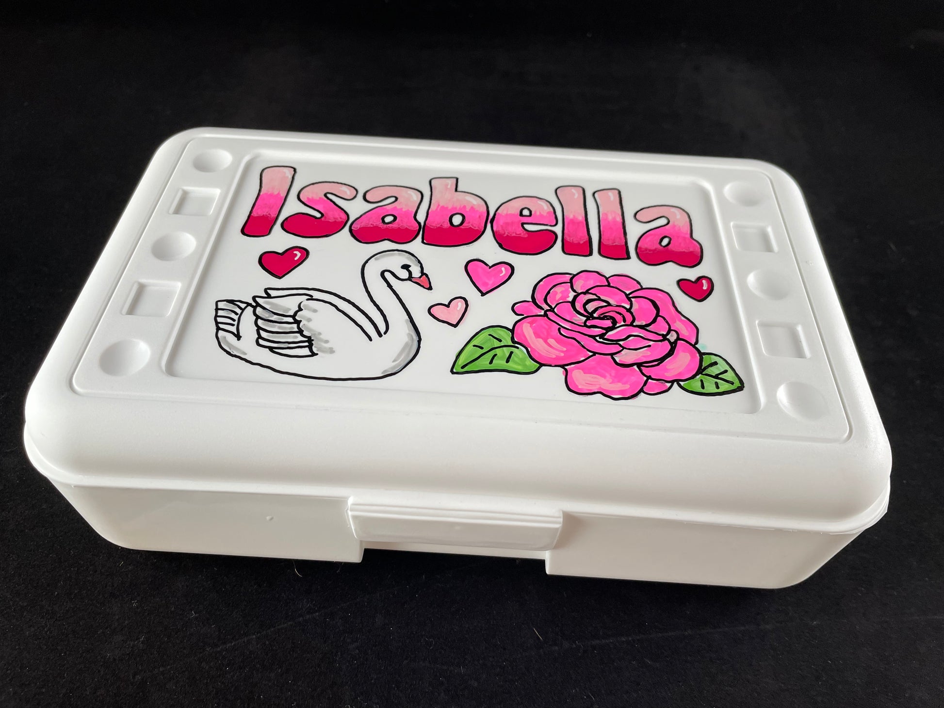 Personalized Hand Painted Custom Pencil Case - white, swan, flower