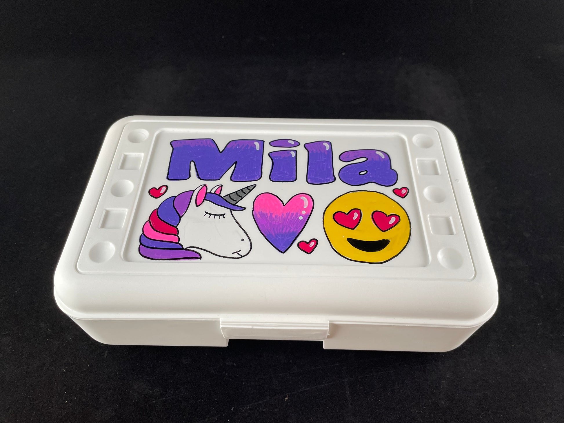 Personalized Hand Painted Custom Pencil Case - white, unicorn
