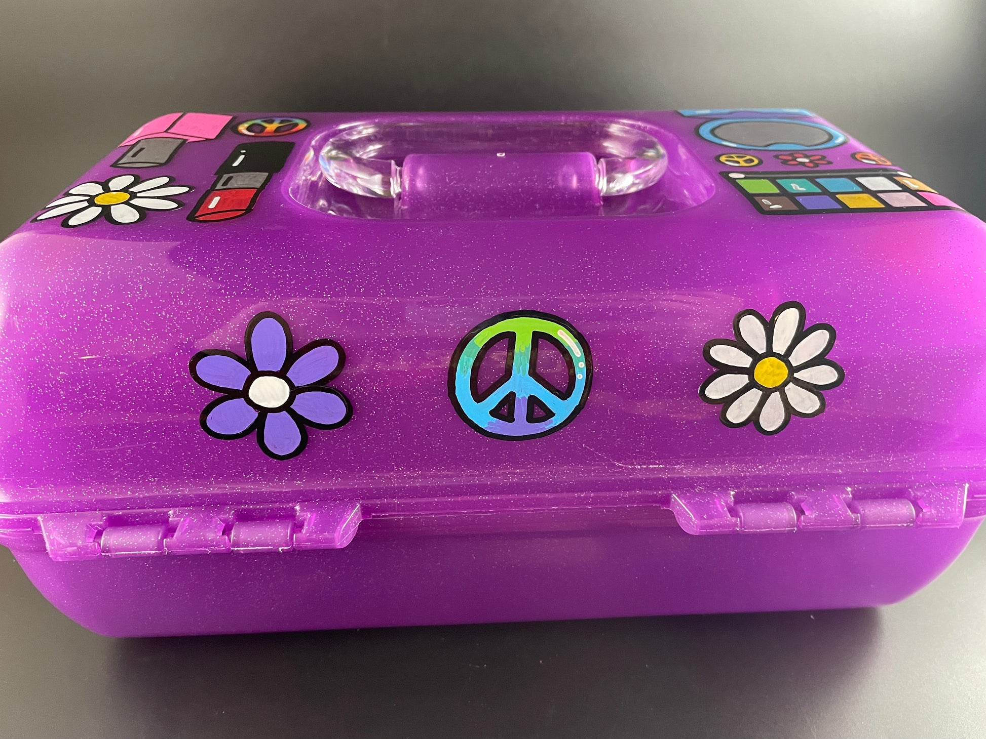 Simmy hand painted personalized caboodle purple sparkle - back view