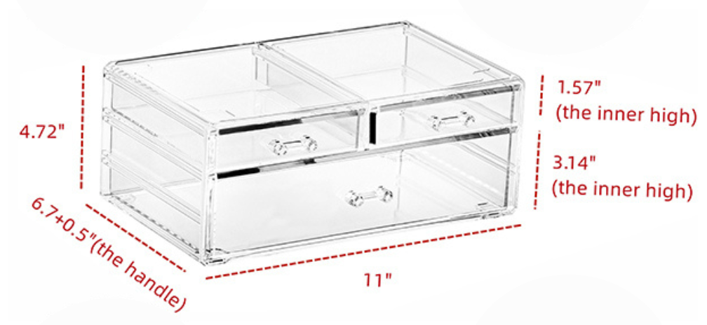 Custom, personalized 3 drawer acrylic jewelry or accessory box