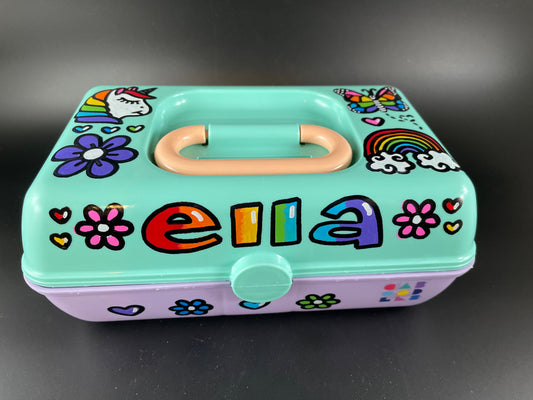 CUSTOM Personalized Petite Caboodle - seafoam and lavender smaller sized caboodle, full case painted